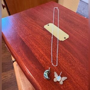 Bundle Set of Two Artisan Made Opal Pendants and One Sterling Silver Chain